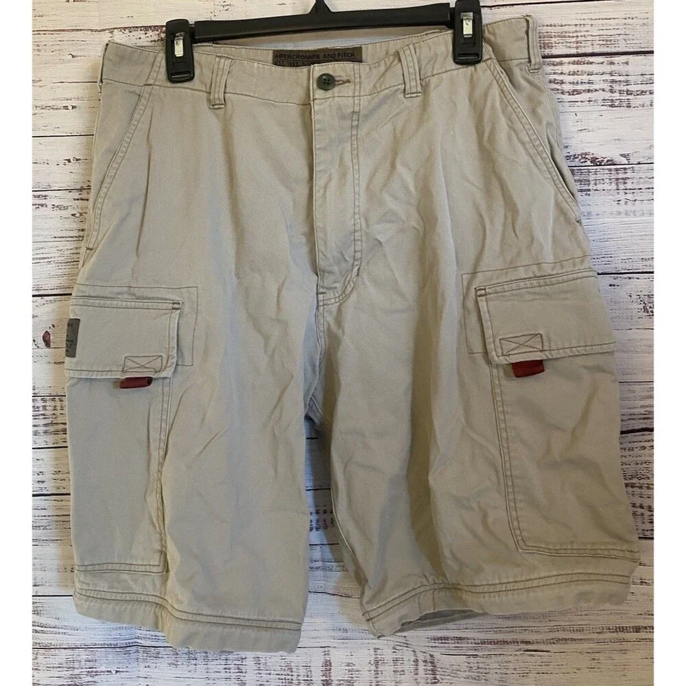 Mens abercrombie and fitch cargo shorts size M Tan, khaki, beige 9.5 inch inseam